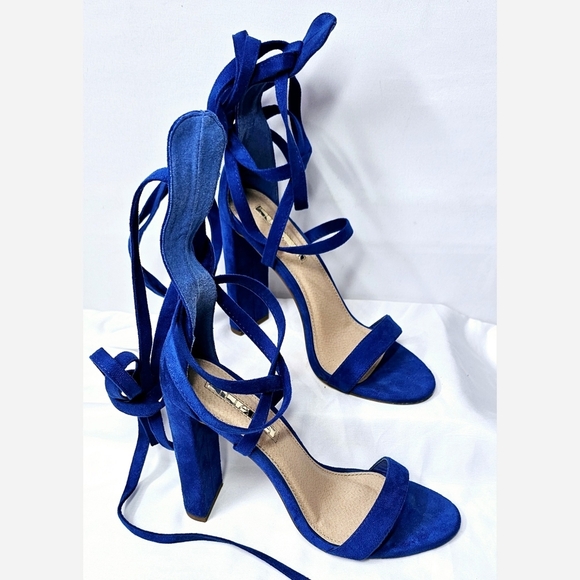 Size 8 Liliana ROSALIA Blue Ankle Tie Heels - Picture 1 of 7
